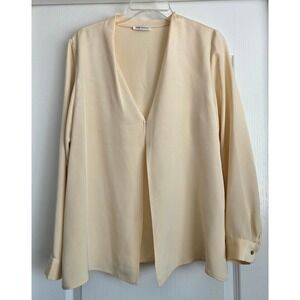 JOHN PATRICK Cream Silk V Neck Open Front Long Sleeve Blouse Top Sz M Minimalist